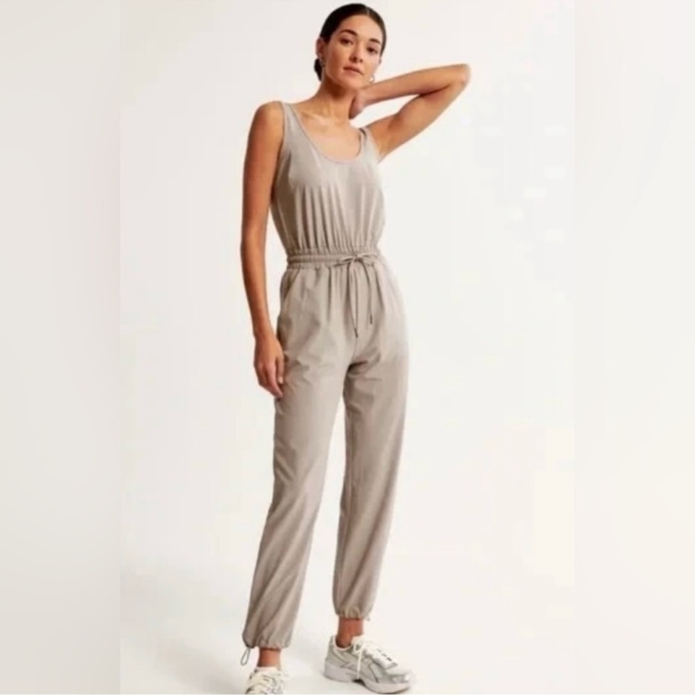 Abercrombie & Fitch Beige Sleeveless Drawstring Jumpsuit